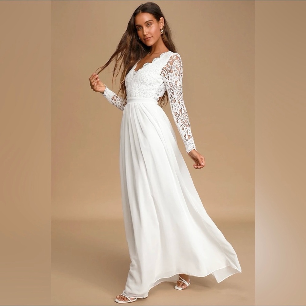 Elegant White Lace Dress Awaken my Love sz M bridal Wedding
